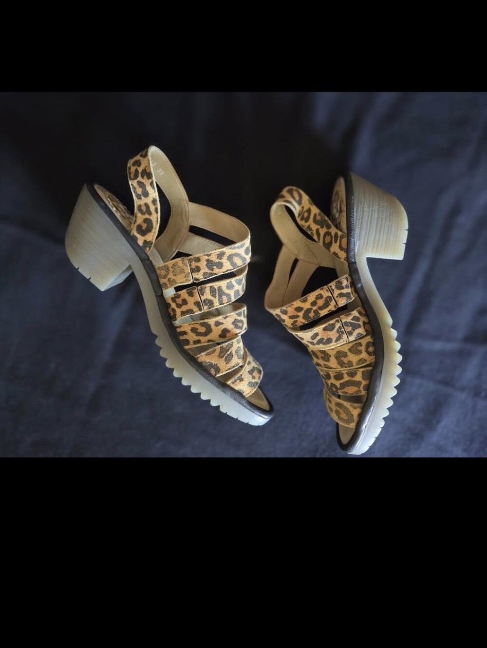 ✨ FLY LONDON YALA LEOPARD PRINT LEATHER WEDGE SANDALS ✨